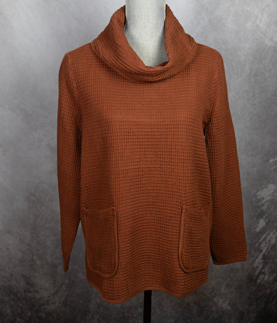 Feather Waffle Mock Neck Pullover